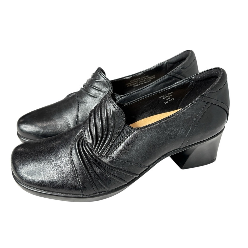 Earth Seedling Black Leather Swirl Detail Slip On Heels Womens Comfort Shoe 6 B